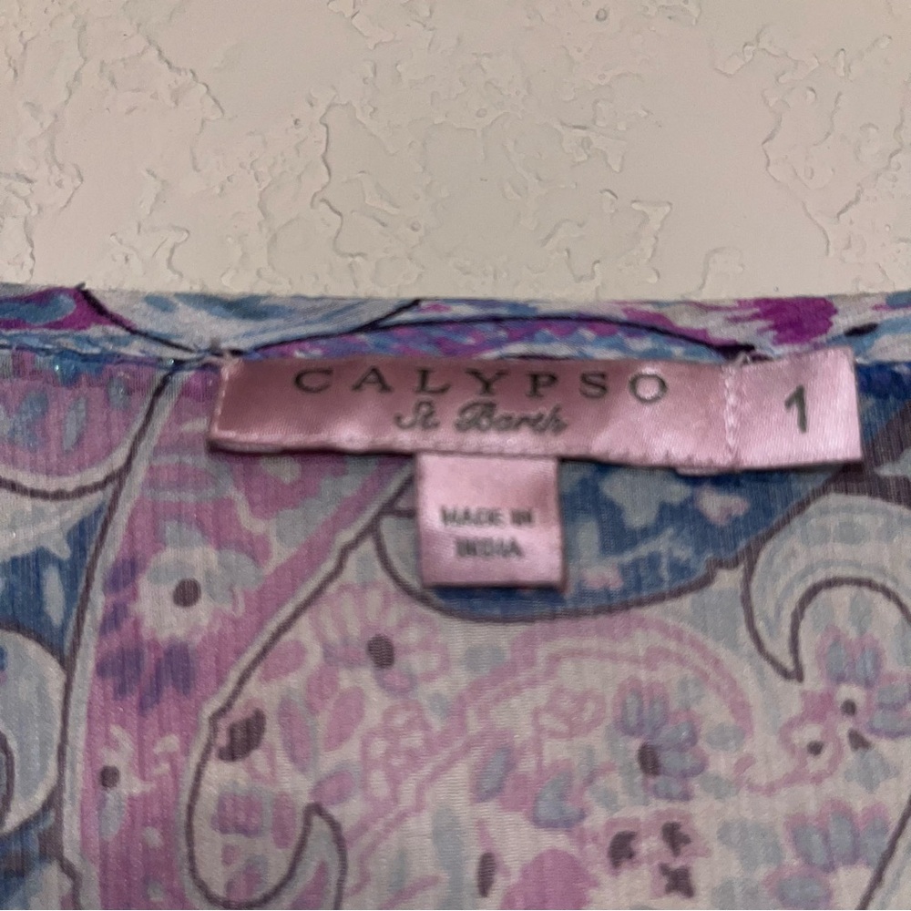 Calypso St. Barth 100% Silk Sheer Bead Boho Y2K Paisley Kimono Maxi Dress SZ 1 - Picture 5 of 15